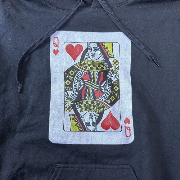 Queen of Hearts Hoodie Black Pullover Size S 19x25 Graphic Streetwear Unisex - Picture 3 of 8